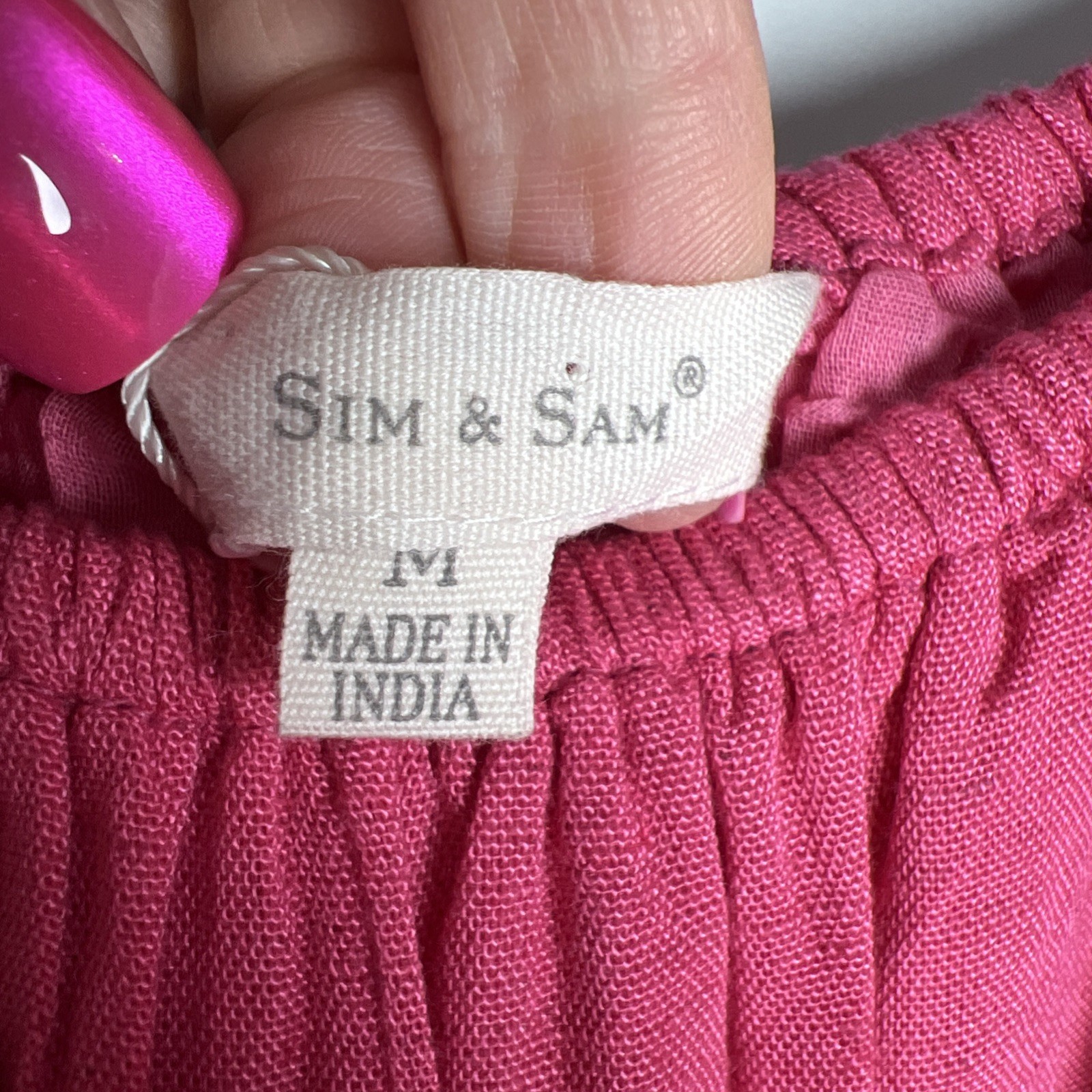 Sim & Sam Linen Blend Puff Sleeve Mini Dress Sundress Size Medium Hot Pink NWT