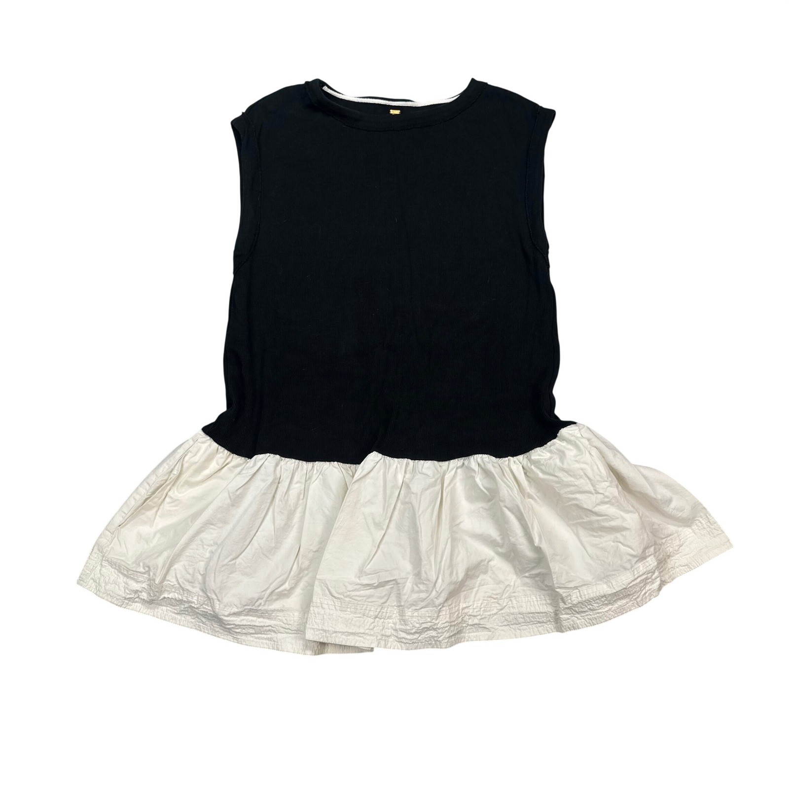Free People Black White Mixed Media Ribbed Peplum Mini Dress Tunic Womens Medium