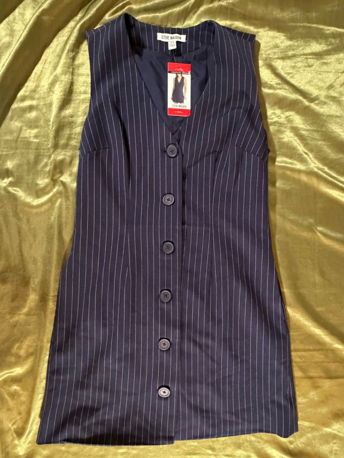 Steve Madden Pinstripe Sheath Dress Women’s XS Navy Sleeveless Button Front NWT