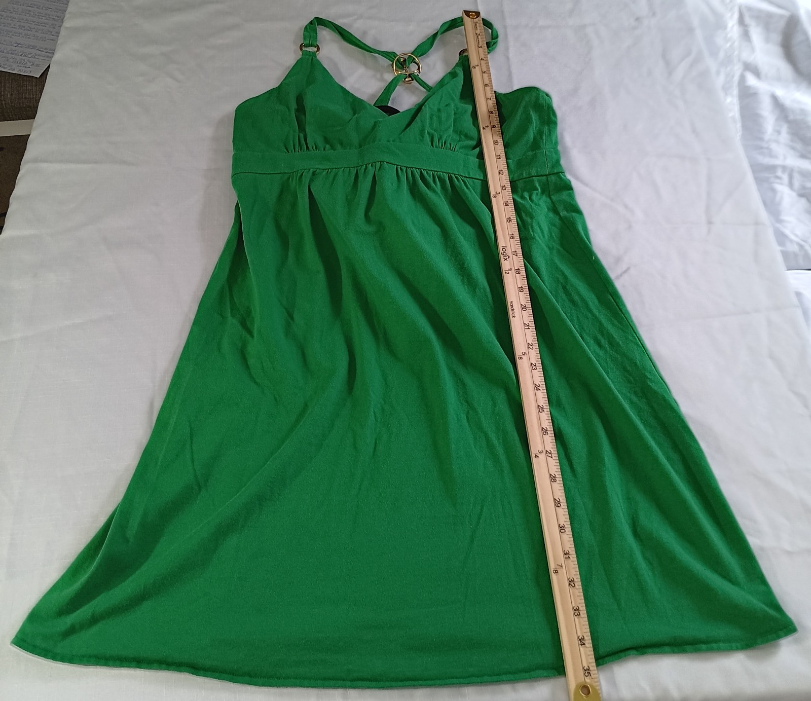 Boston Proper Green Halter Dress Womens 14 Built In Bra Ring Back Flowy