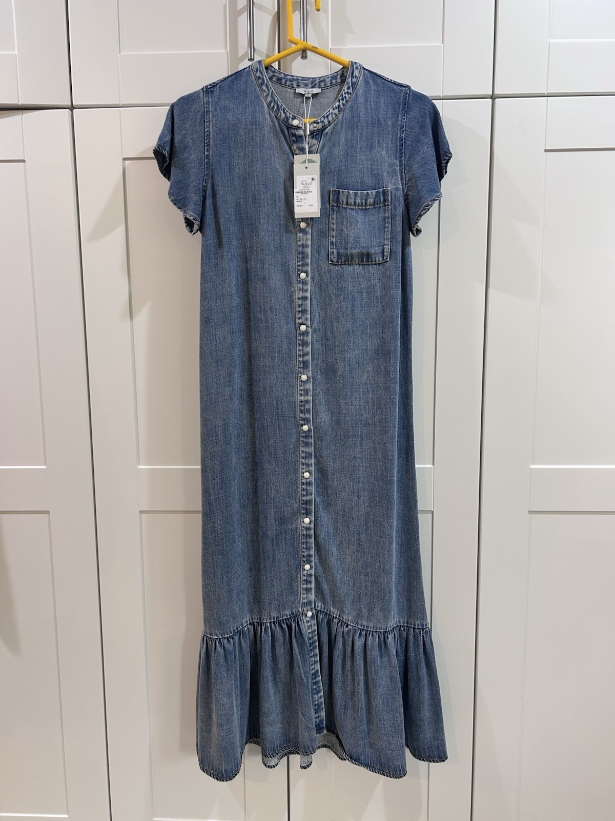 NWT Rails Sz S Kahlo Dress Mid Blue Denim Lyocell Button Front Midi NO BELT