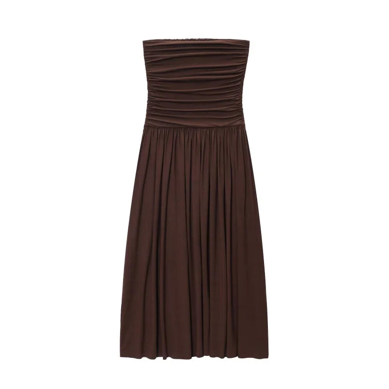 Women’s new dress elegant sexy off-shoulder fashion pleats details sli