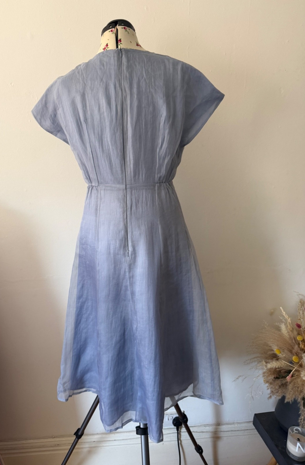Nancy Mac 100% Pure Silk Dress Size 2 UK 8–10 Blue Shimmer Occasion Midi Dress