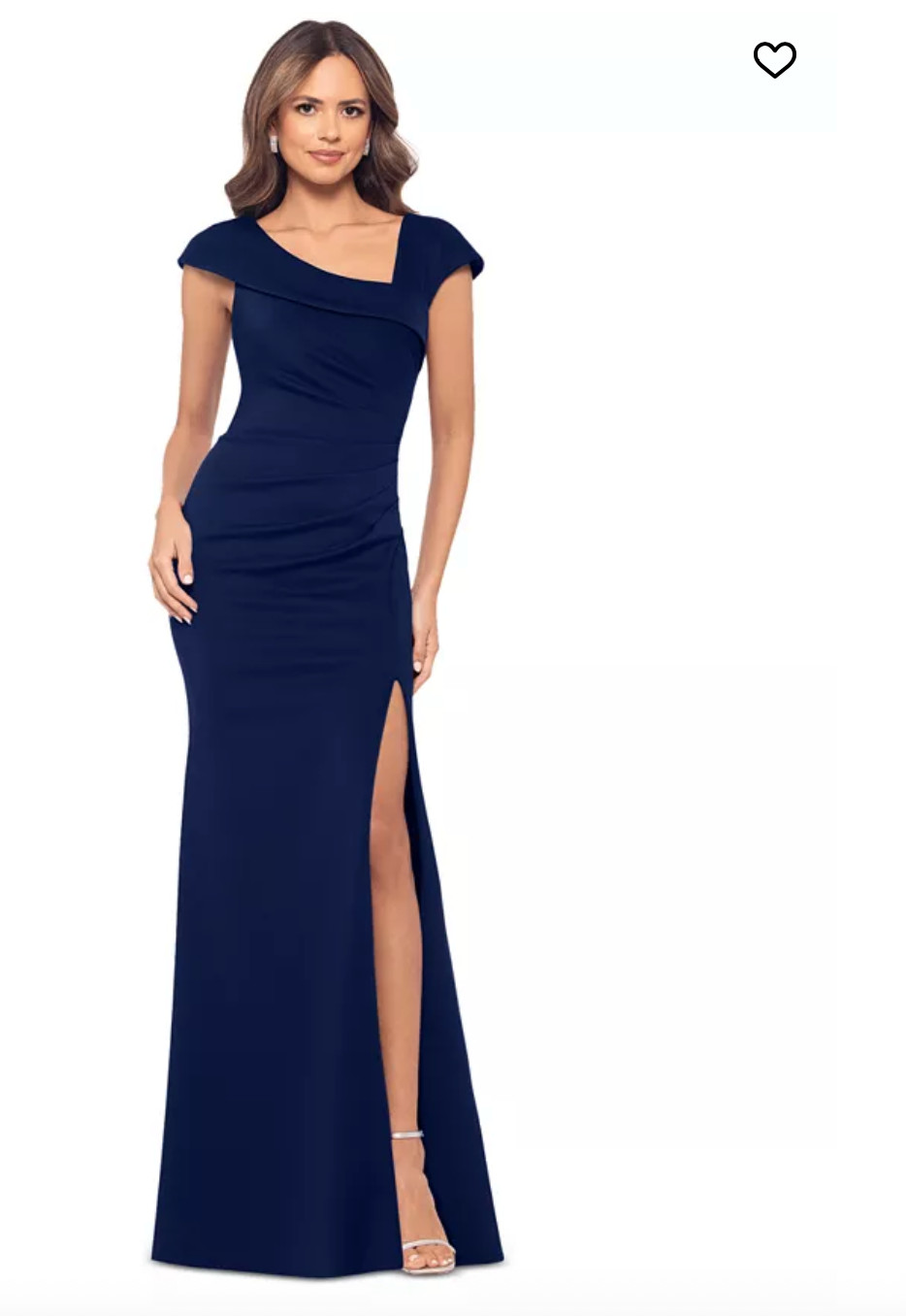 NWT $249 XSCAPE 8 Petite Asymmetric-Neck Side-Slit Gown Midnight Navy Blue Dress