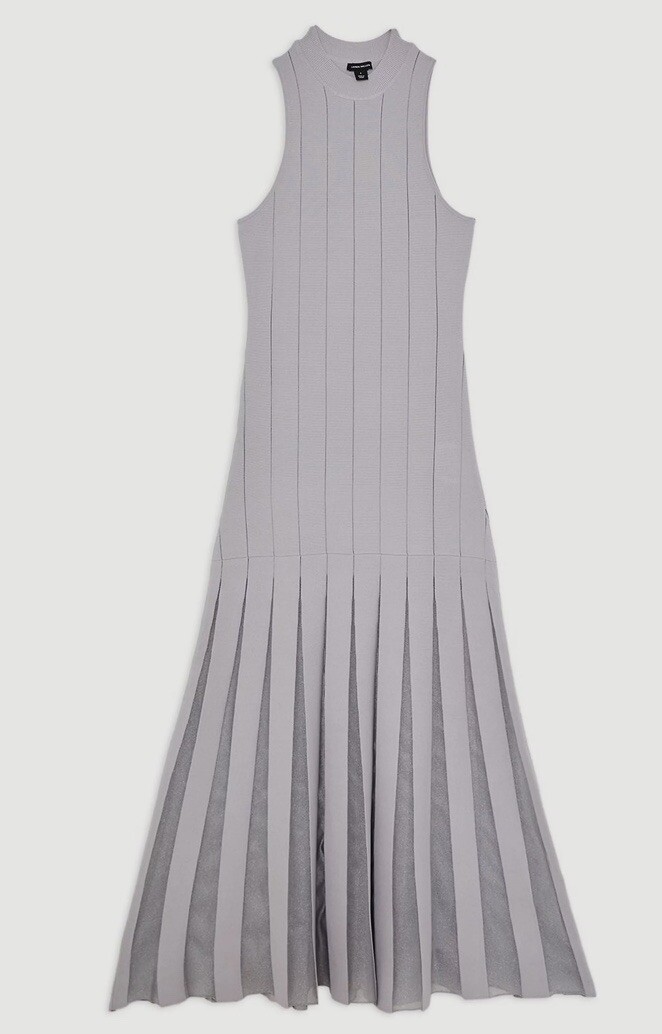New Karen Mullen Viscose Blend Sheer Detail Full Skirt Knit Midi Dress Gray – S