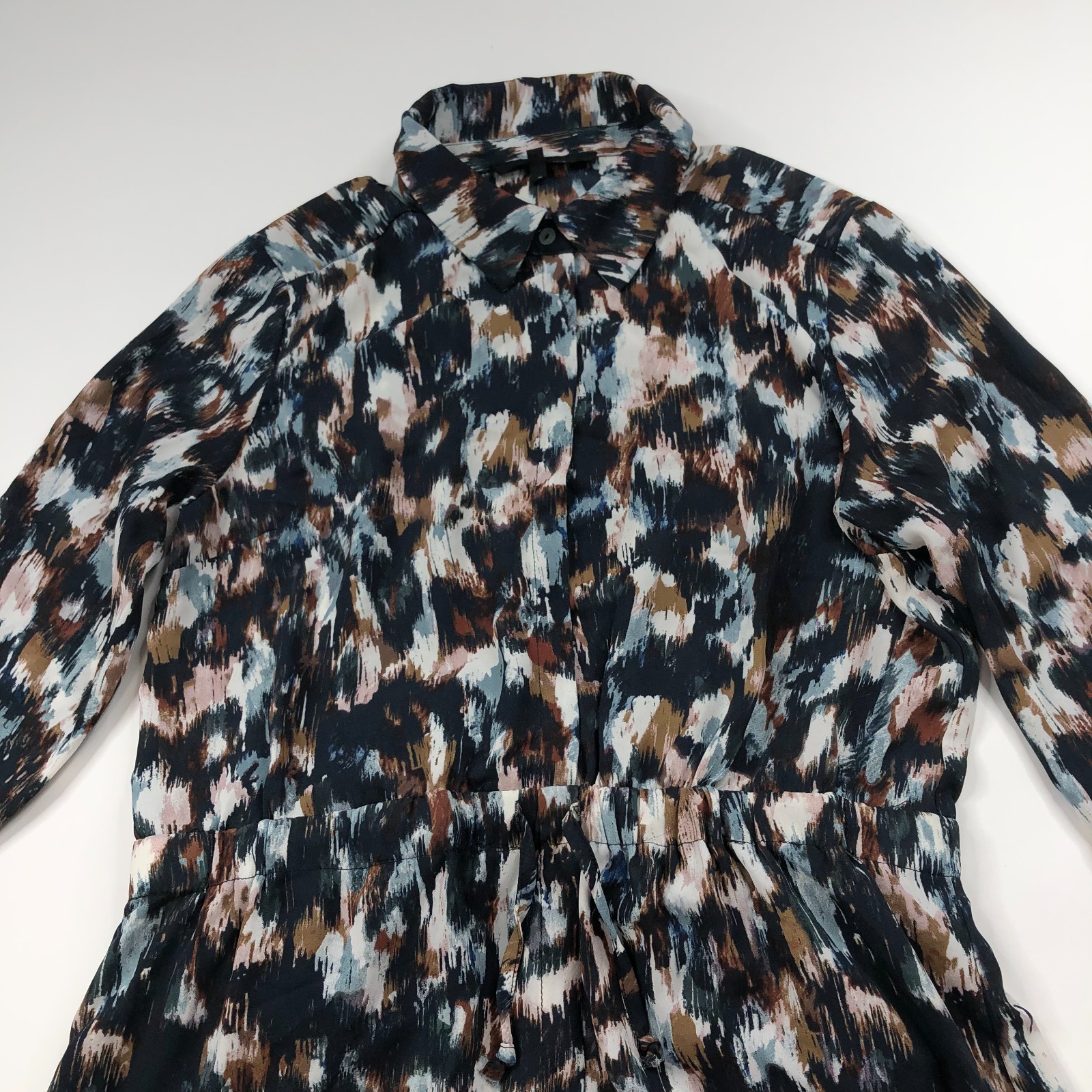 Olivaceous Large Collared Drawstring Knot Tie 100% Polyester Mini Dress Blue