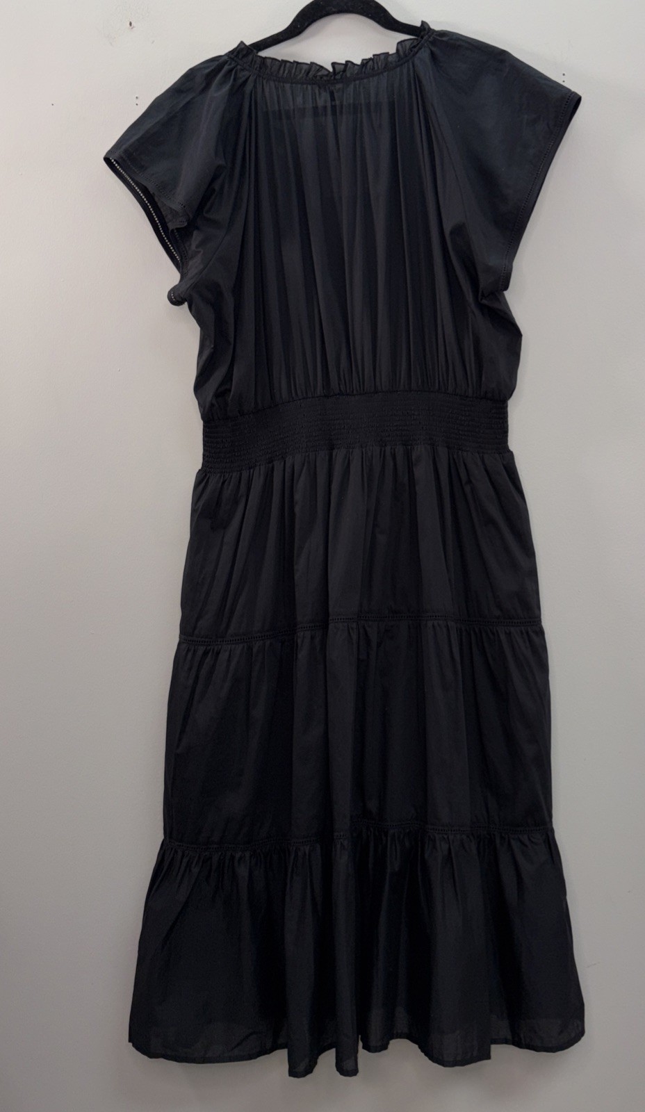Rails Wowens XL Clementine Embroidered Midi-Dress black Smocked 100% Cotton NWT