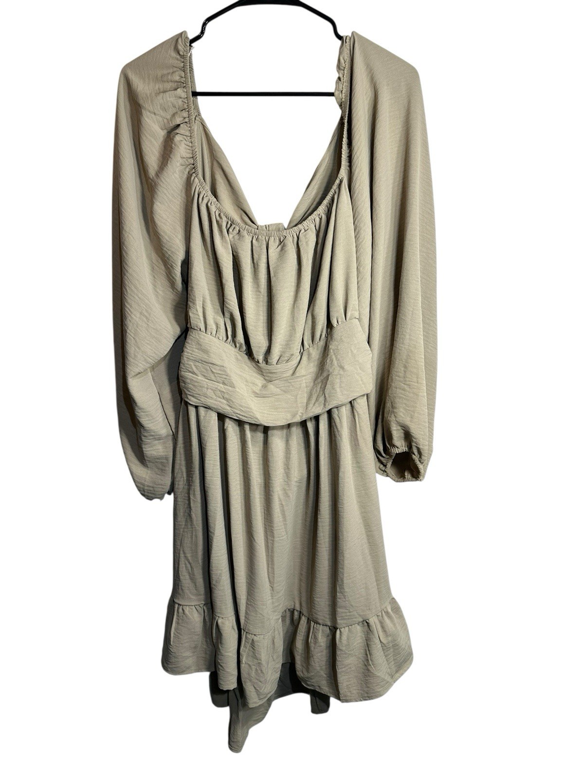womens beige long sleeve tie open back plus size dress size 2XL XXL