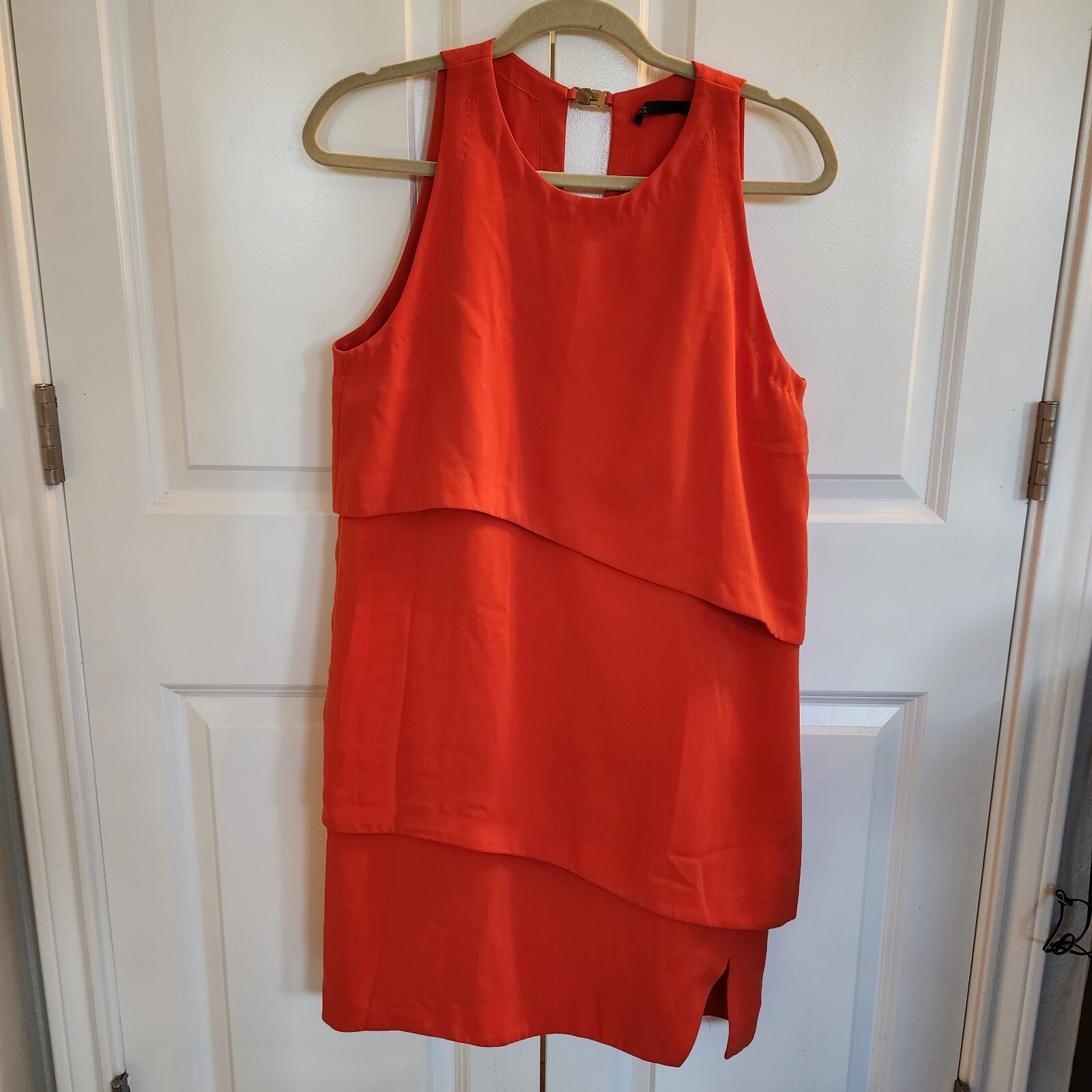 Sfera Layered Front Crew Neck burnt orange tiered sleeveless mini Dress M/L
