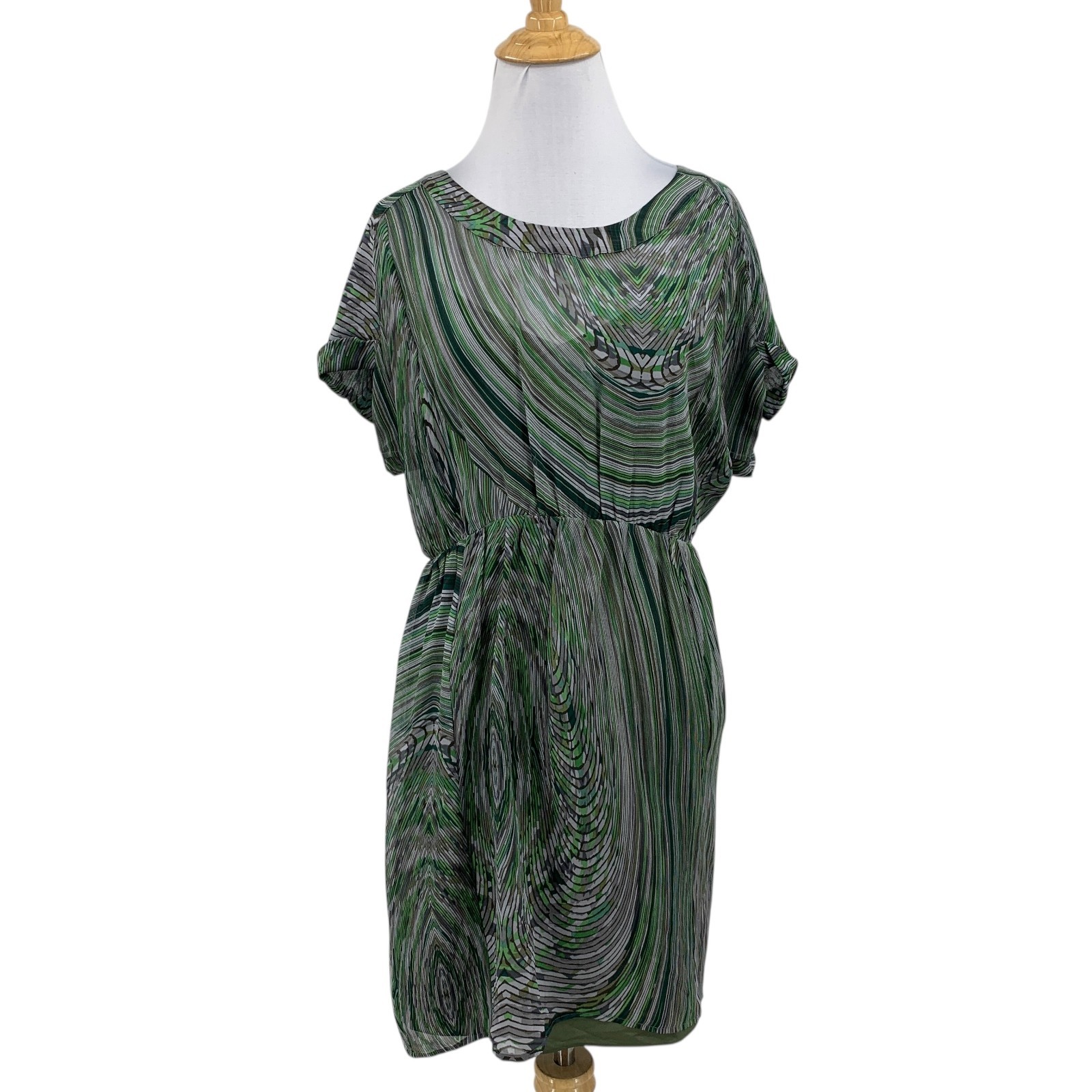 Broadway & Broome Dress Womens 6 Multi Silk Cuffed Short Sleeve Lined 2 Pc Slip