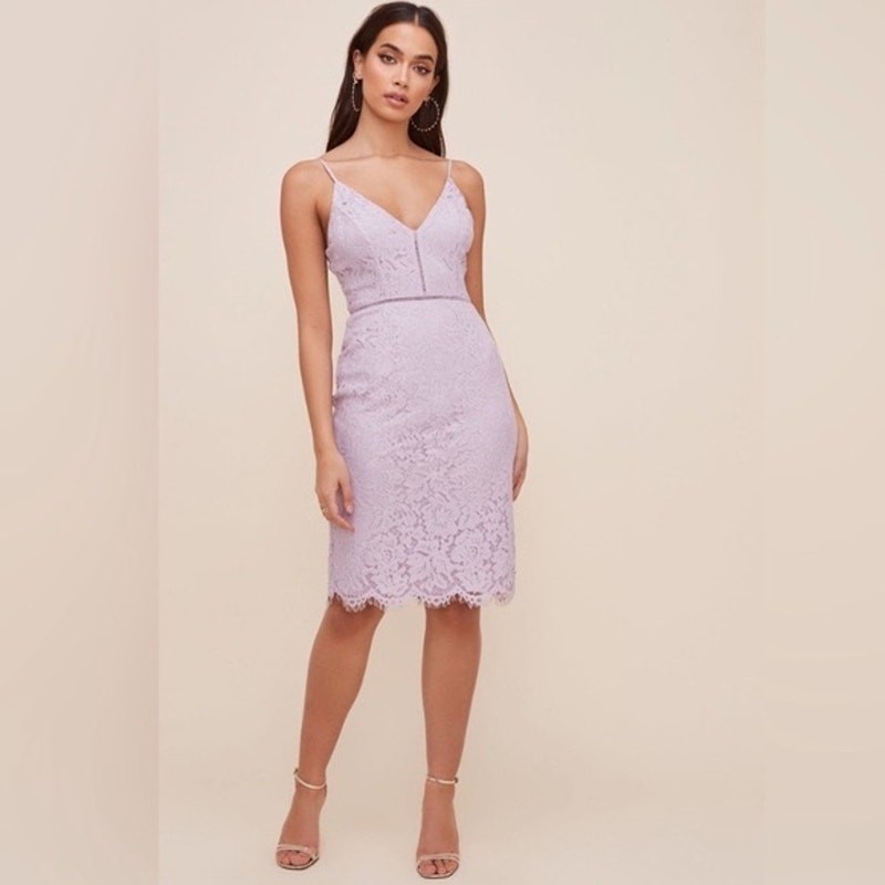 ASTR The Label Dusty Lavender Lace Midi Dress XS Spaghetti Strap Bodycon