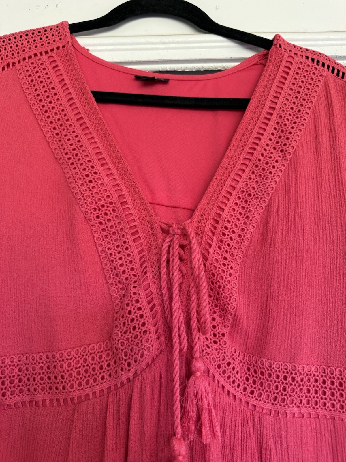 Torrid Boho Gauzy Lined Midi Dress Watermelon Pink Sz L Cottagecore Prarie