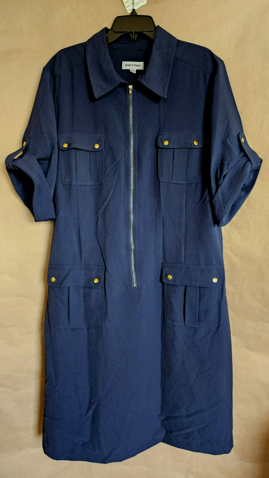 SHELBY & PALMER DRESS ZIP FRONT STRAIGHT WITH POCKETS NAVY BLUE SIZE 20W # 4903