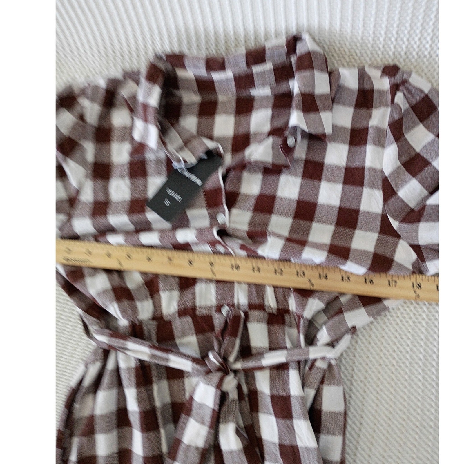 NWT Chartou Gingham Cottagecore Cotton Shirt Dress Midi Button Front Peasant S