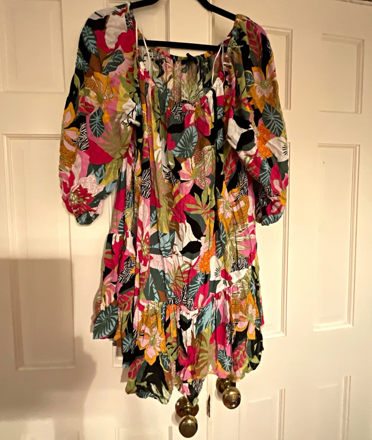 Rachel Roy Multicolor Floral Tropical Ruffle Mini Dress 3/4 Sleeve Size L