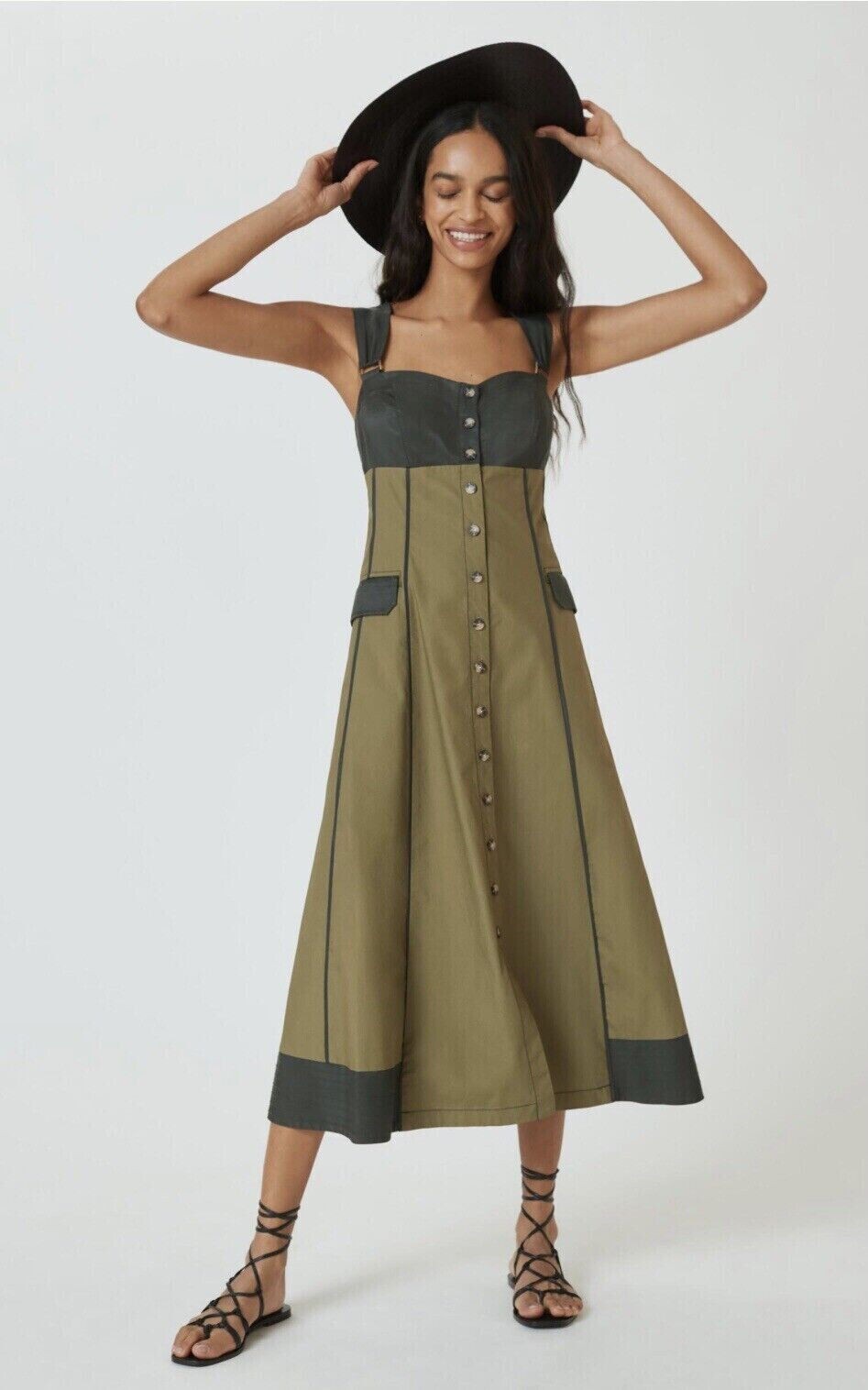 Anthropologie Colour Block Corset Midi Dress UK 6 US 2 RRP £180 Green