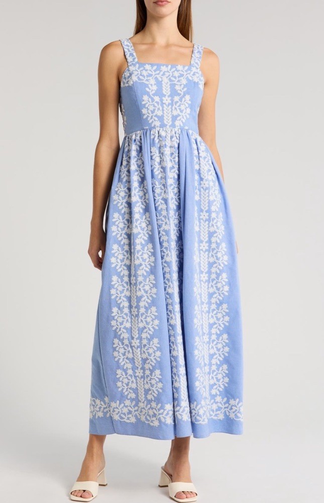 Julia Jordan Light Blue Floral Embroidered Sundress Midi Dress Size 10 $168