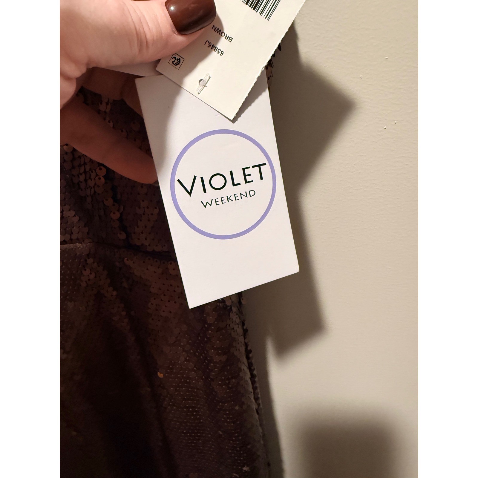 Violet Weekend Brown Sequin Maxi Dress Prom Formal Gown Side Slit Size 11/12