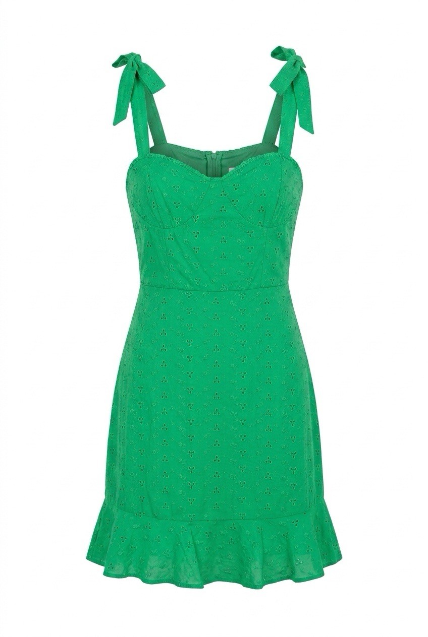BCX Womens Green Eyelet Sundress Tie Strap Sweetheart Fit Flare Size Small NWOT