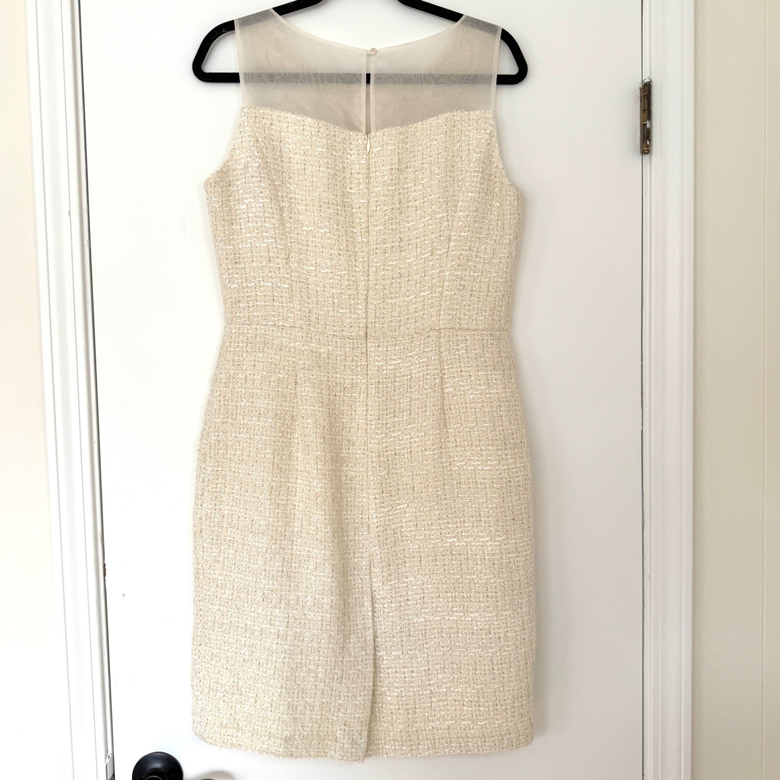 Brooks Brothers Womens Cream Metallic Tweed Embroidered Silk Yoke Dress 10 Ivory