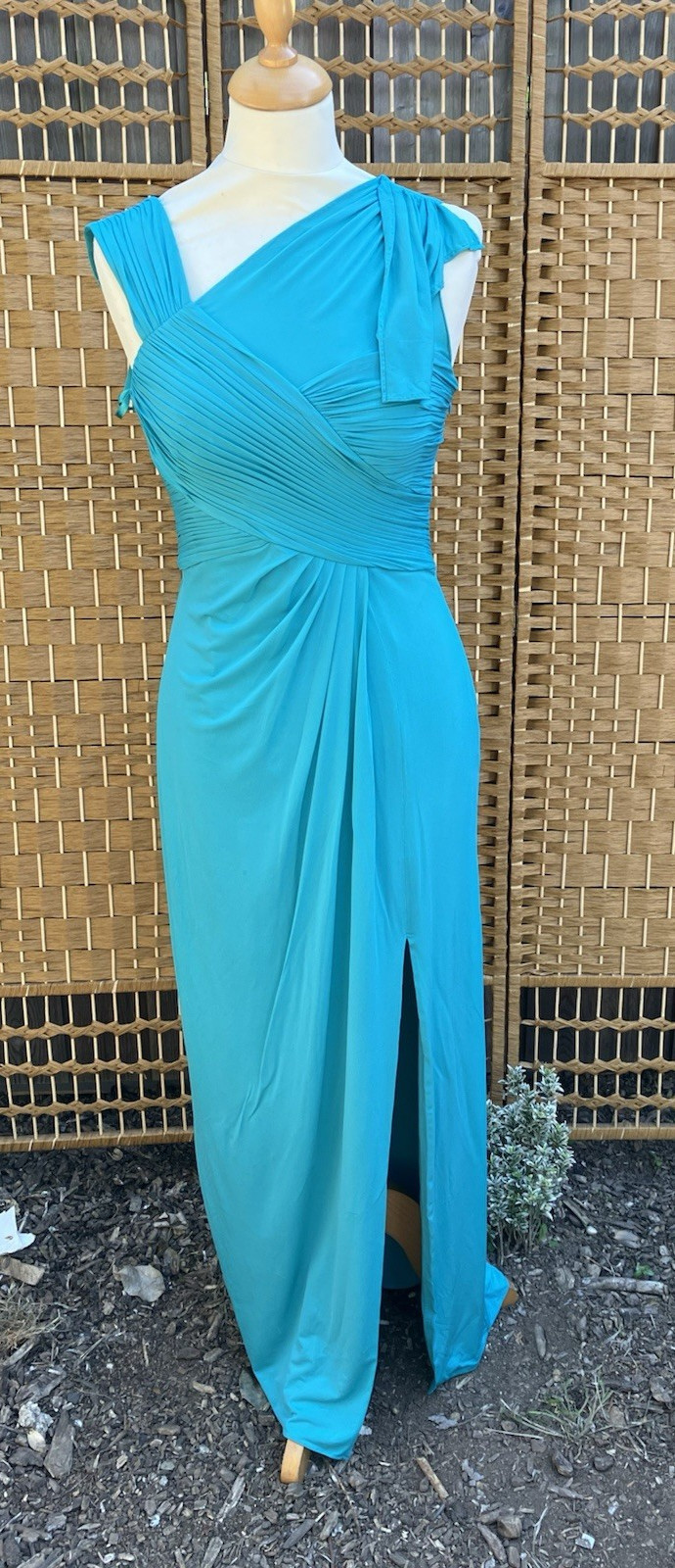 Coast Size 8 Maxi Occasion Dress Turquoise Asymetric Bodice Charity Sale