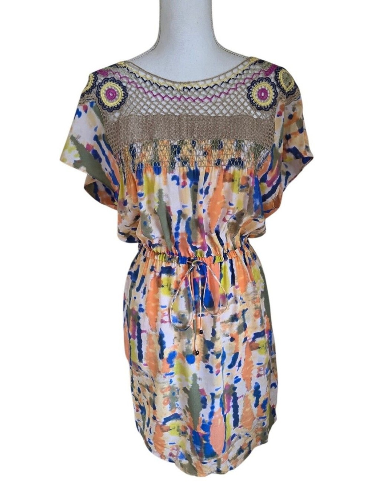 plenty by tracy reese silk tie-dye crochet trim dress size S