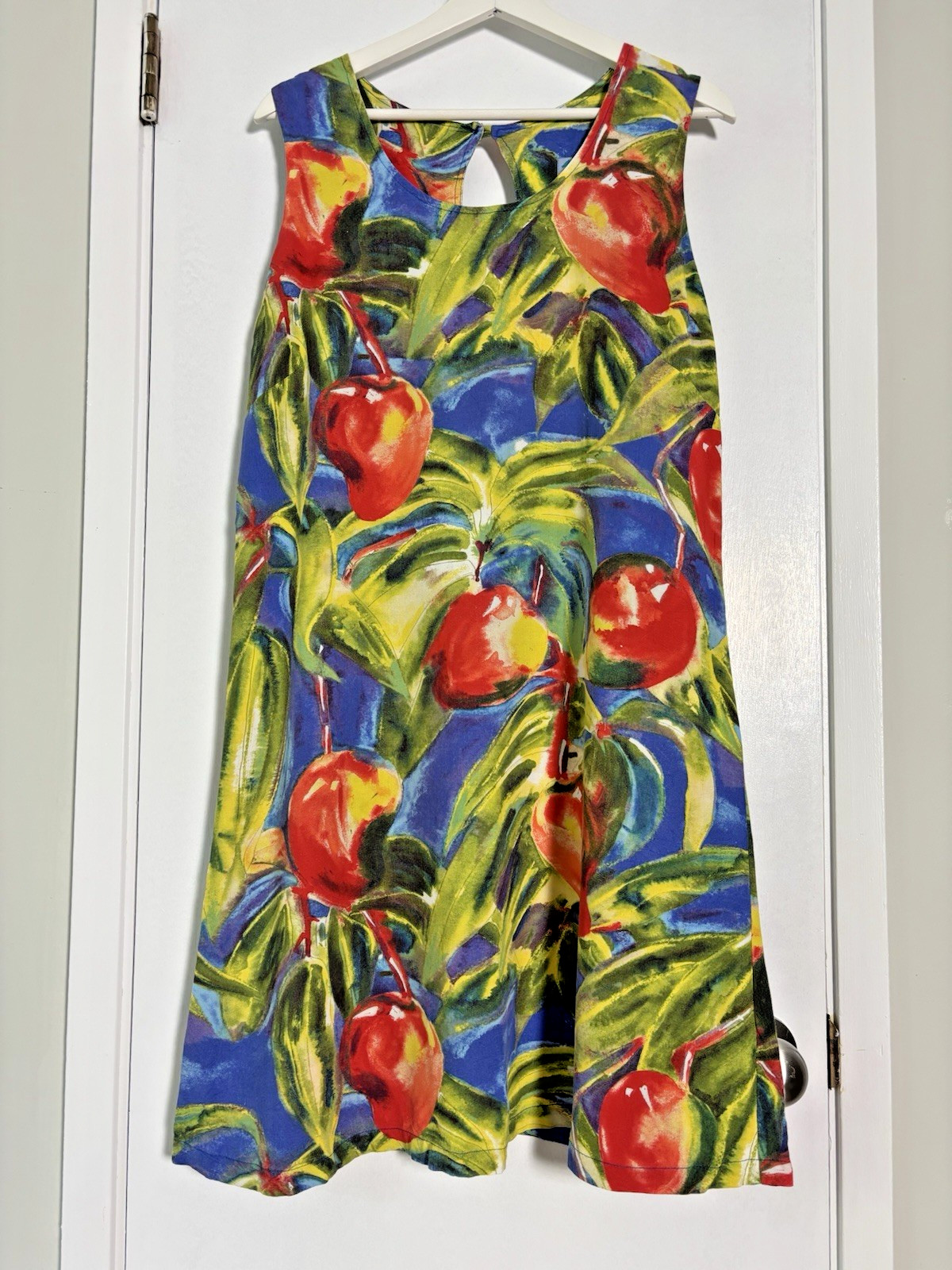 Jams World Mango Print Dress M Hawaiian Rayon Tropical Fruit Art A-Line USA #118