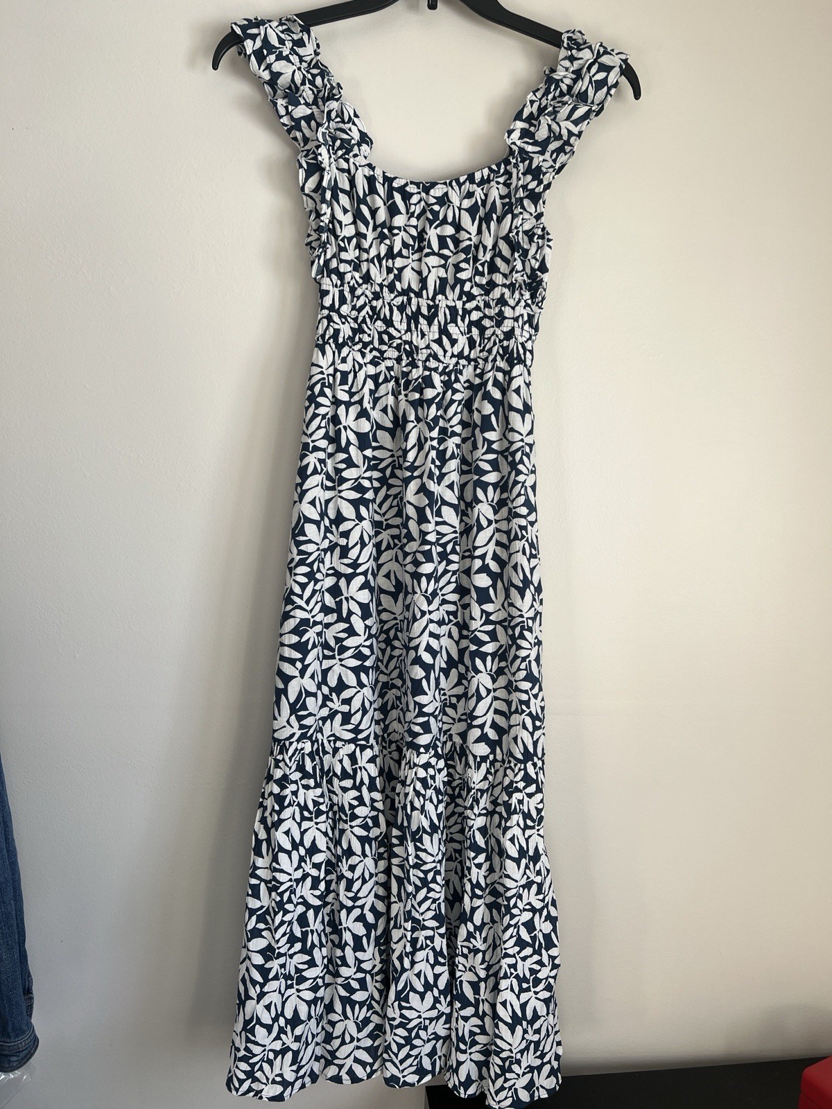 Abercrombie & Fitch Floaty Femme Ruffle Maxi Dress Blue White Vacation Beach XS