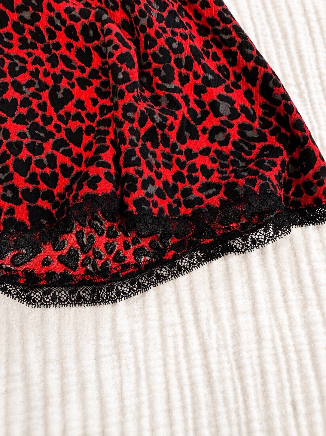 Zadig & Voltaire Red/Black Leopard Lace Trim Round Neck A-Line Knee Dress S