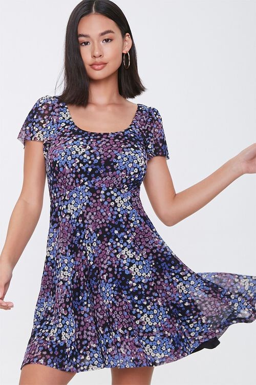 FOREVER 21 Flower/Botanical layered Skater Mini Dress Size Medium