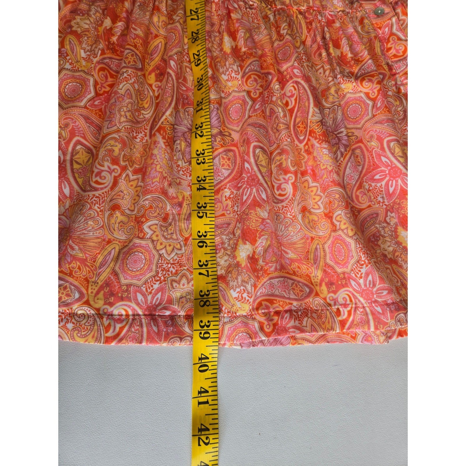 Johnston & Murphy Orange Pink Paisley Lyocell Tiered Dress S Boho Cottage Retro