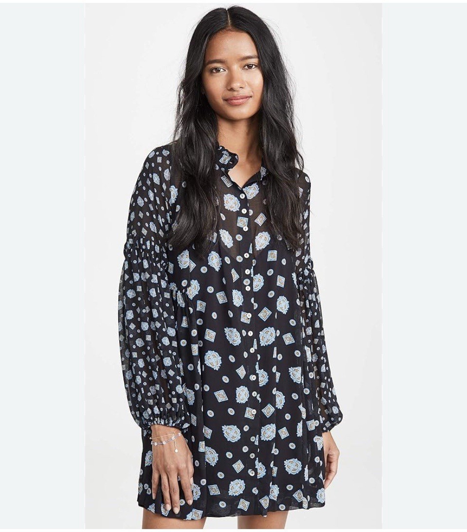 Free People Turn Turn Mock Neck Mini Dress XS See Through Boho Trapeze S#89