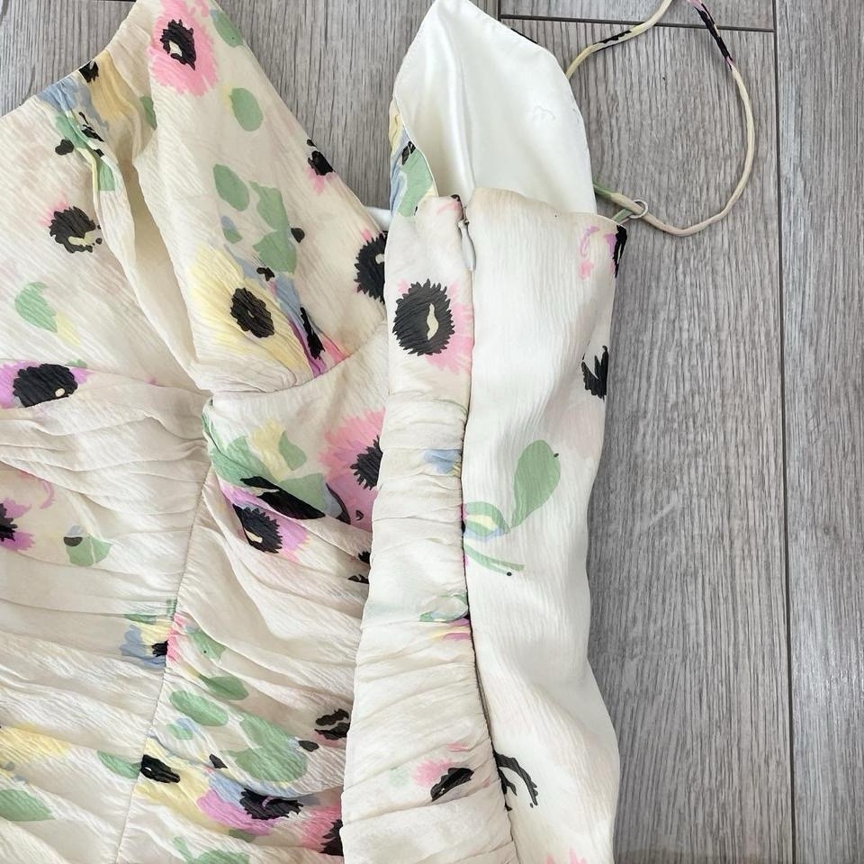 Betsey Johnson New York silk ivory floral fit & flare sweetheart dress size 8