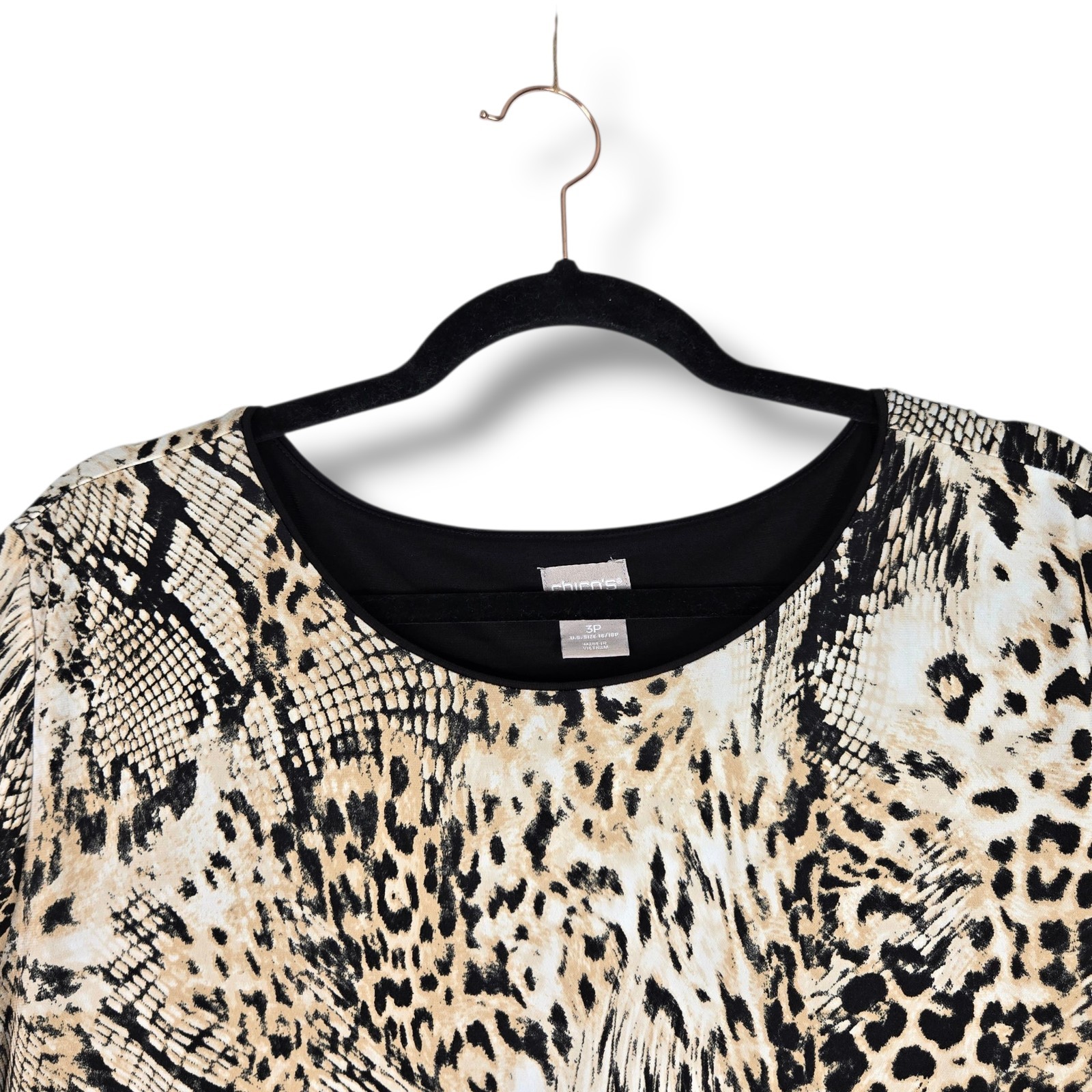 Chico’s Shift Dress Animal Print Elbow Sleeve Knee Length 3P 16 18 Petite XL