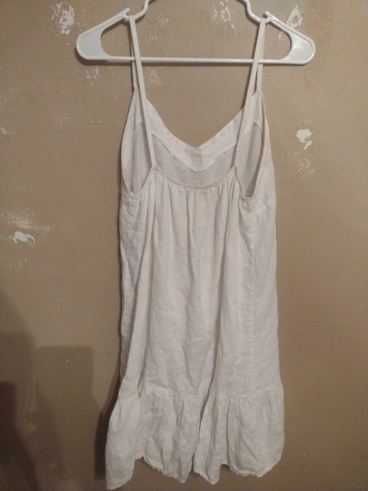 Belambia White Large L Spaghetti Strap Beachy Linen Mini Dress