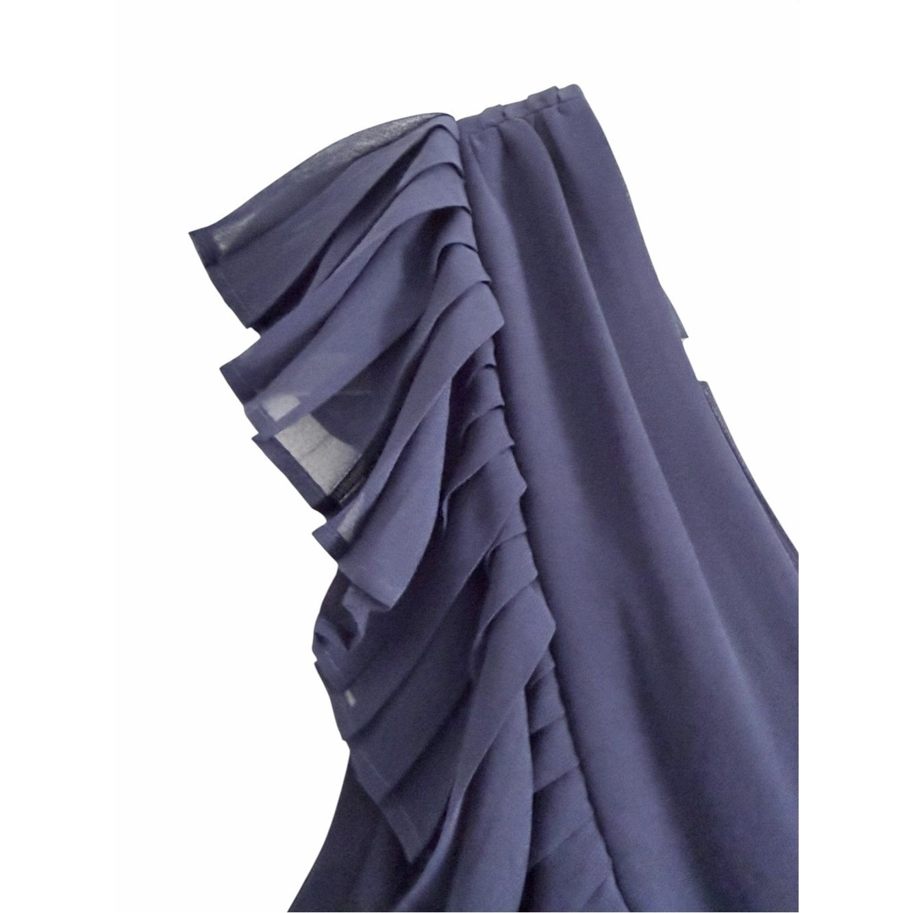 Reiss Navy One-Shoulder Ruffle Pleated Dress