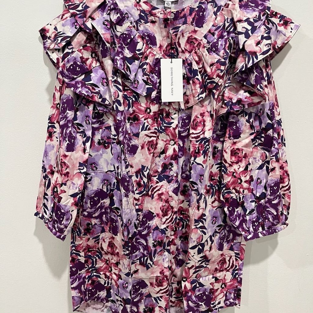 Something Navy Floral Ruffle Print Shift Dress Size Large