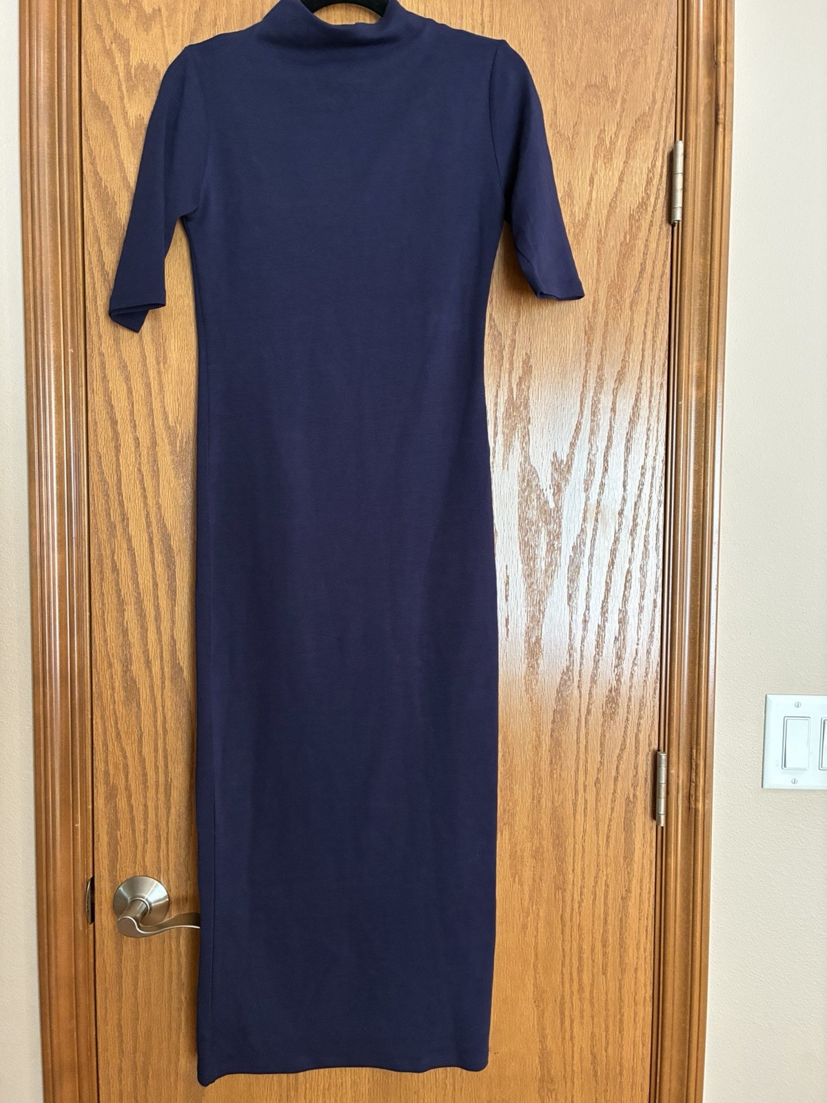 Zara Cotton T-shirt Dress, NWT, Size L, Navy, Short Slvs, Midi, Mock Turtleneck