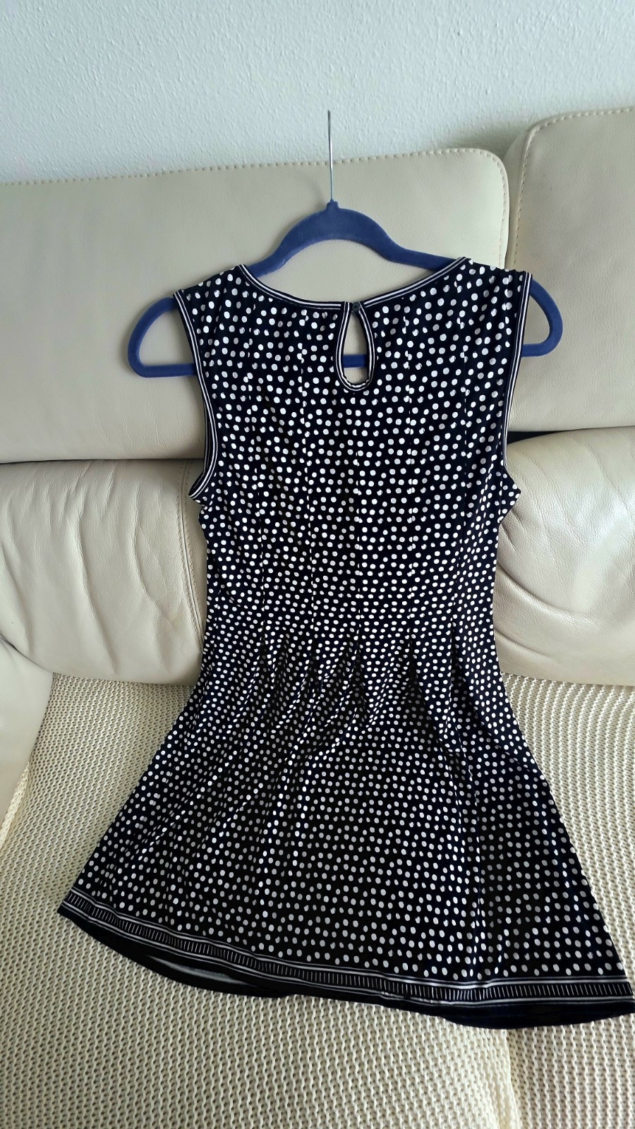 Max Studio Petite sleeveless stretch polka dot A-line dress MP with stripe trim