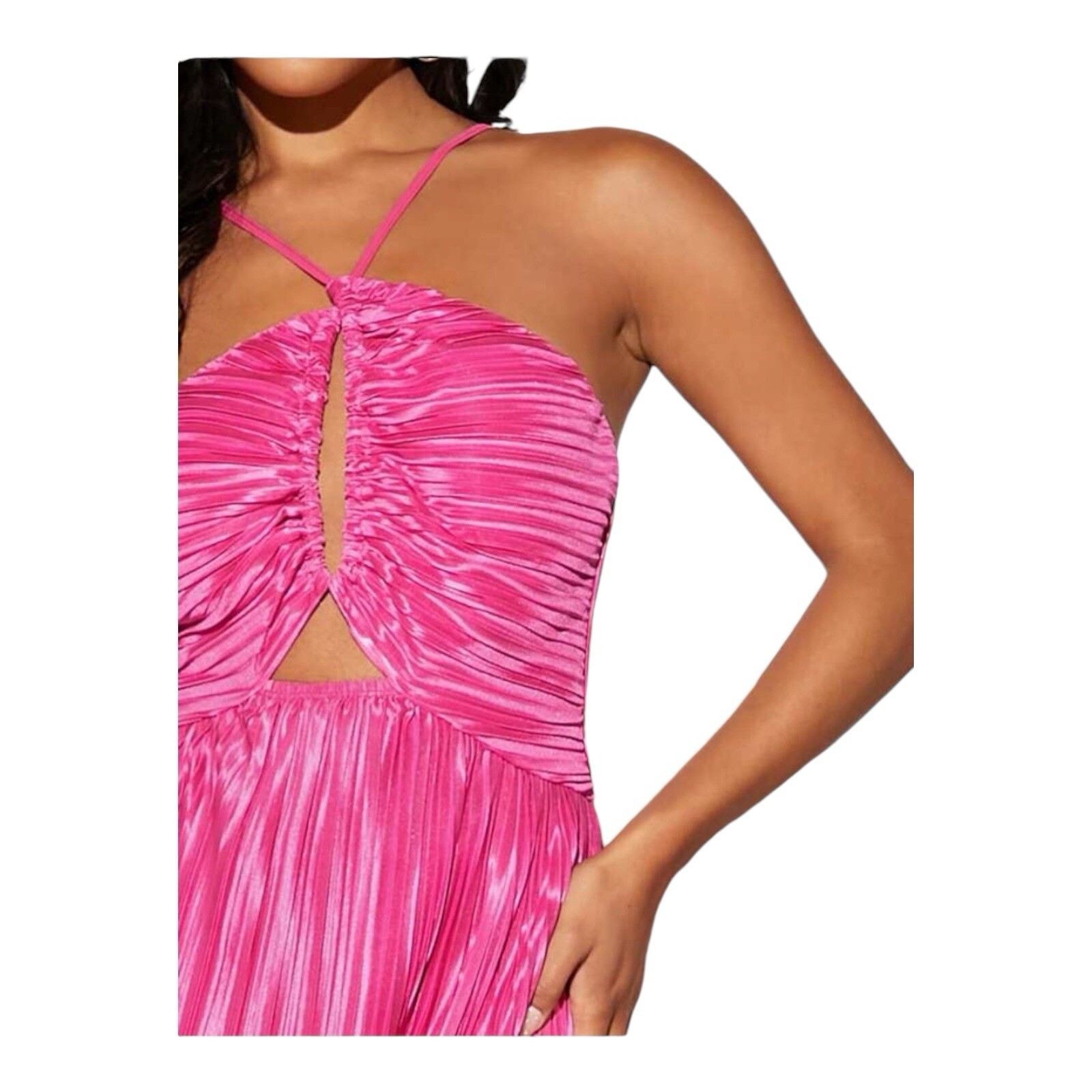 SheinCutout Pleated Split Thigh Tie Up Pink Backless Bodycon Dress Size Small