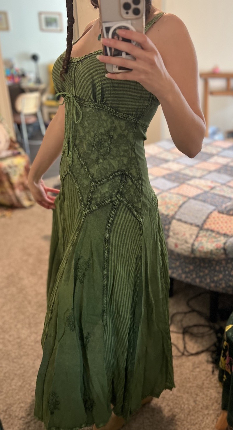 Green Cottagecore Floral V-Neck Maxi Dress