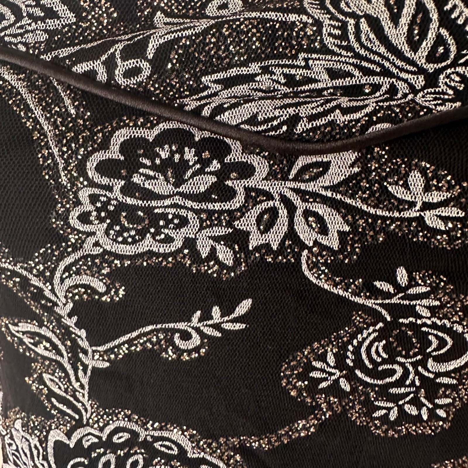 JANE NORMAN Black White Floral Strapless Party Dress Silver Glitter Y2K Size 12