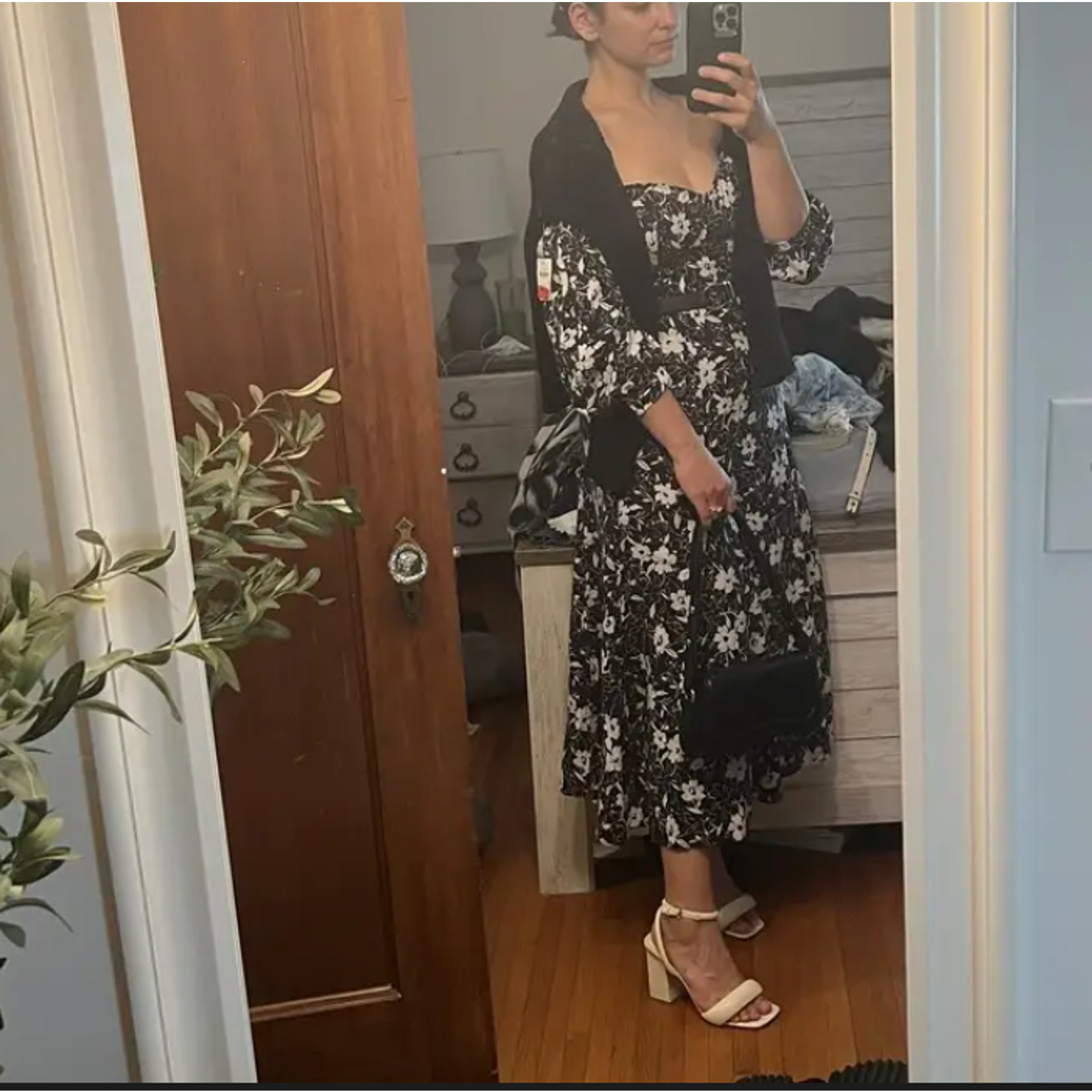 Ralph Lauren Black Floral Corset Midi Dress SIZE 8 Vacation Linen Designer $600