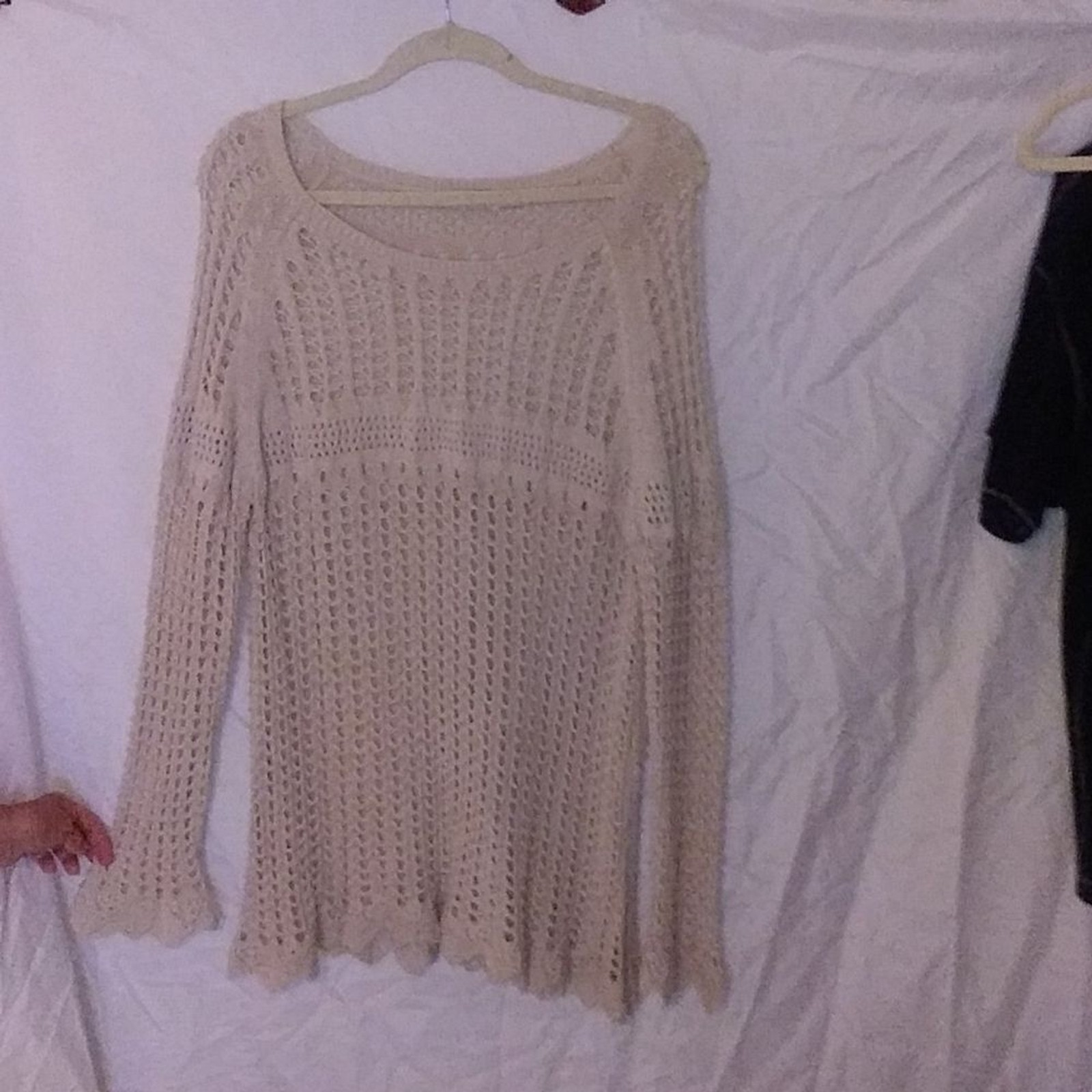 Retro threads crochet sweater dress tan