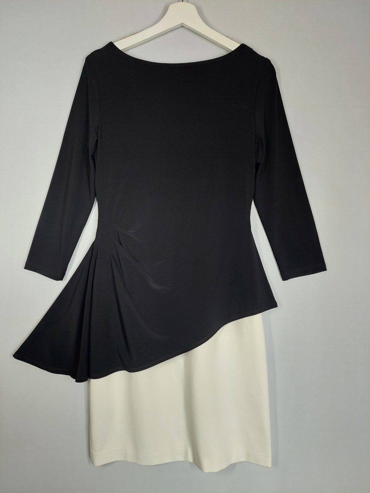 Lauren Ralph Lauren Black Ivory Peplum Dress Womens UK 14 Ruched Asymmetric