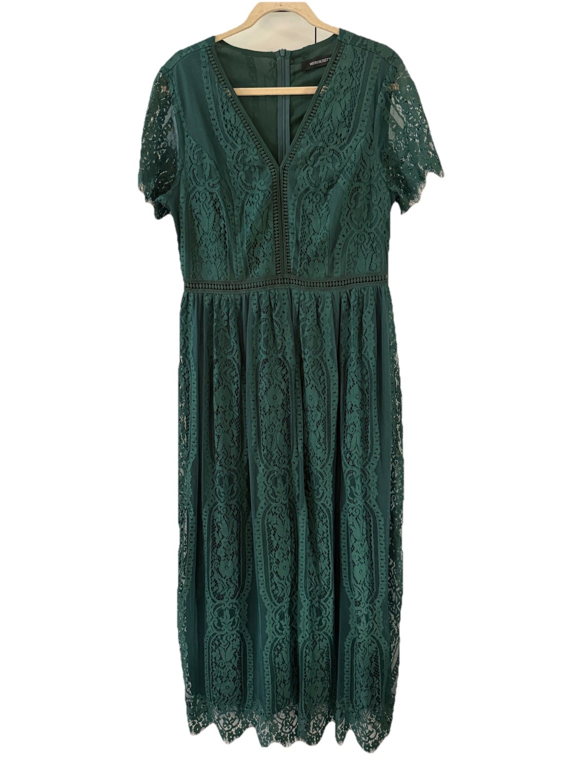 MEROKEETY Lace Maxi Dress Women’s XL Green Short Sleeve Evening Wedding Read
