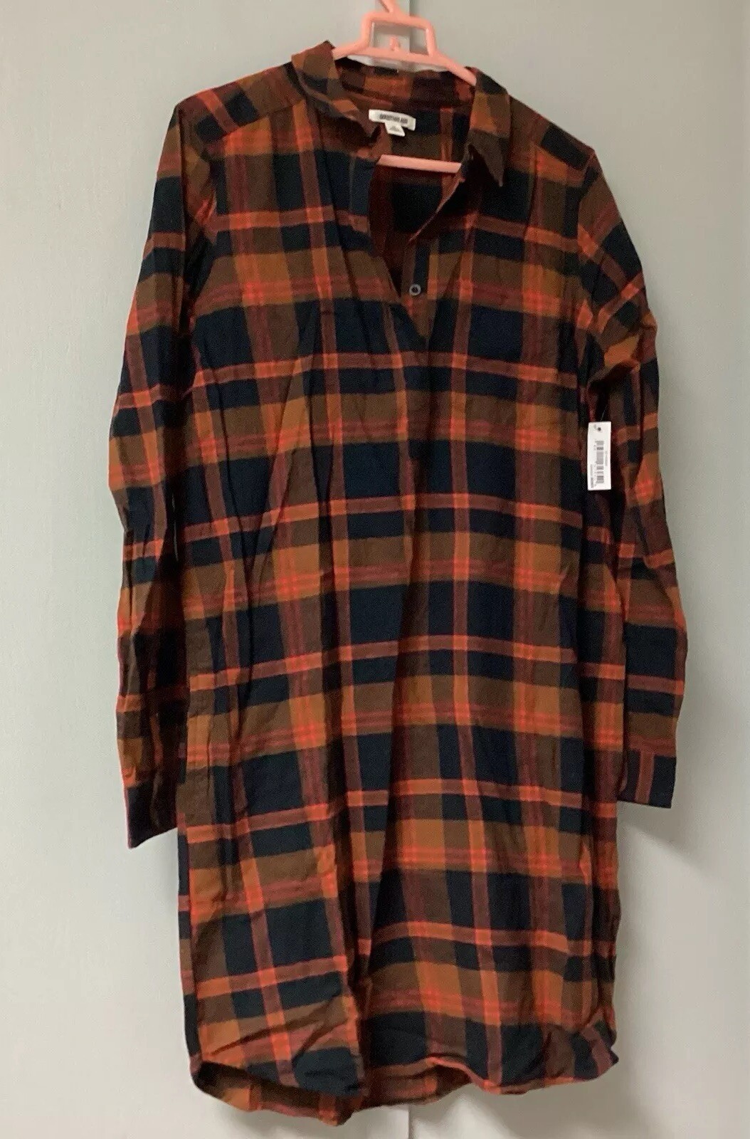 Goodthreads Women Medium Rustic Flannel Long-Sleeve Popover Shirt Dress Pock New