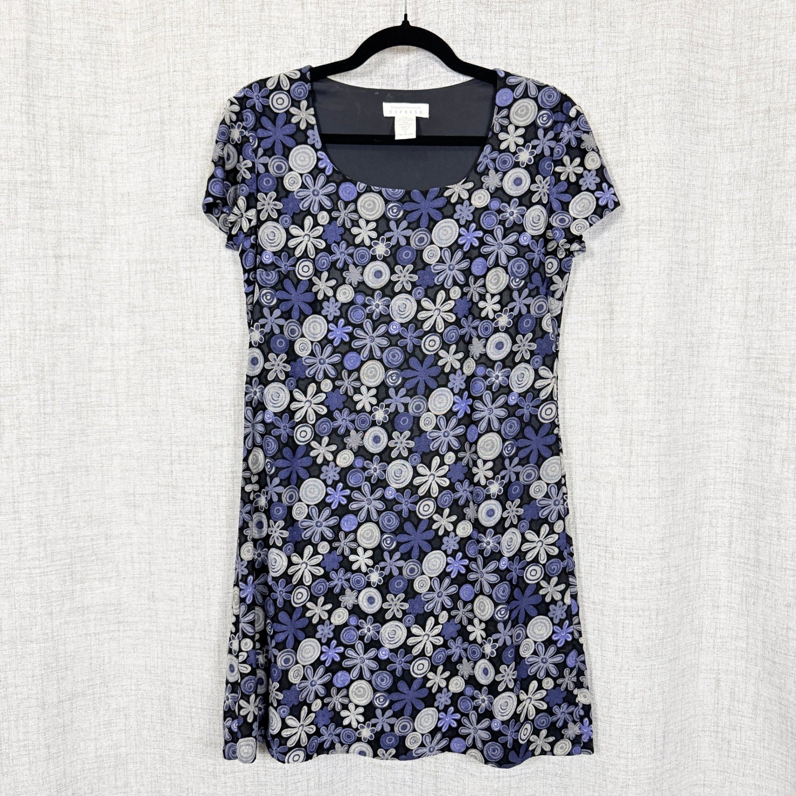 Vintage Y2K Express Floral Mini Dress S 90s Retro Daisy Whimsygoth Soft Grunge