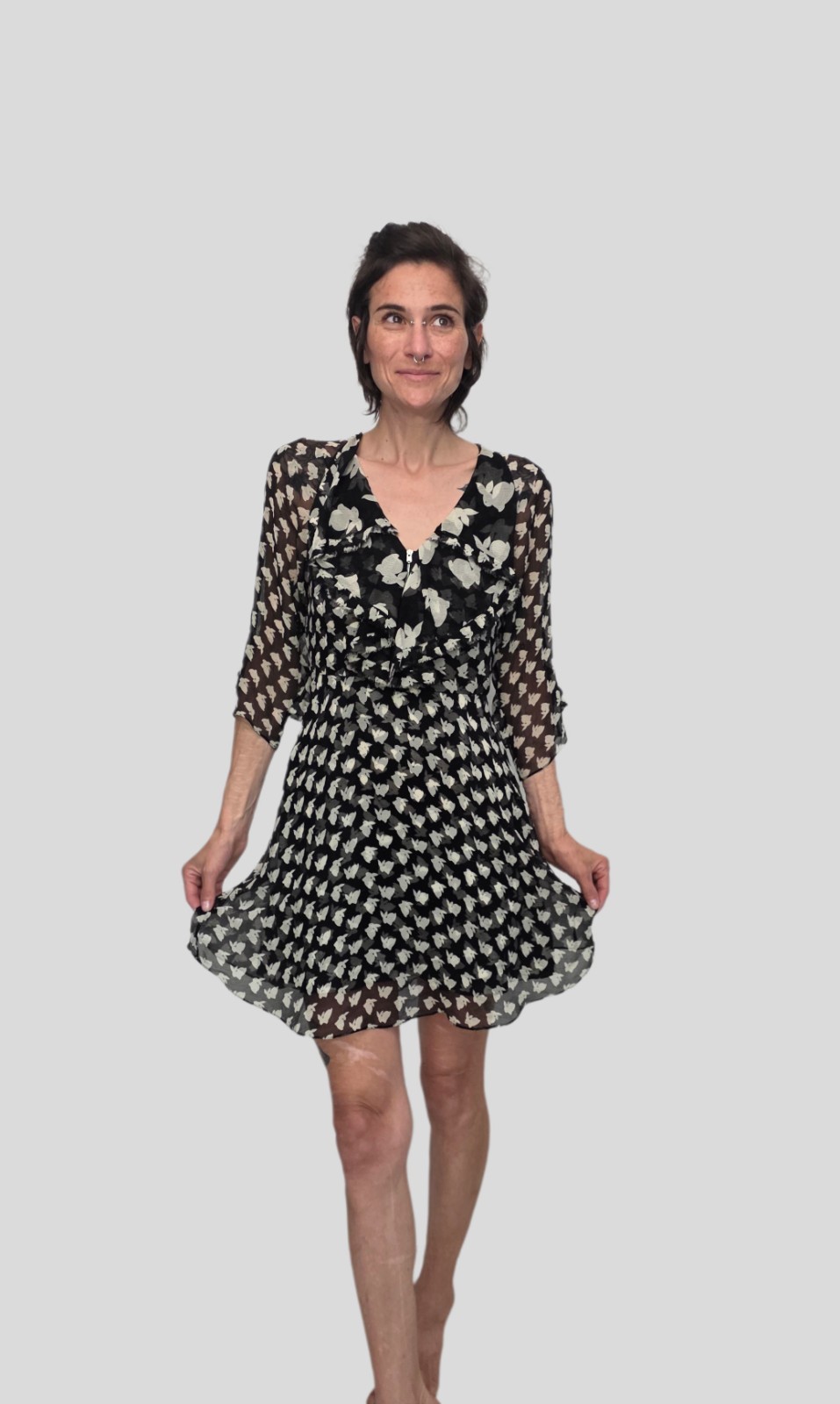 3.1 Phillip Lim Silk Bunny Print Dress | Black Sheer Ruffle Mini Dress |…