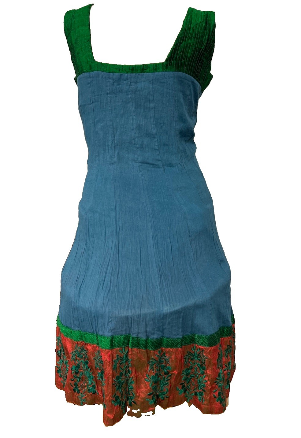 Timannya Purvi Alimchandani Silk A-Line Dress Coral Teal Boho Embroidered India